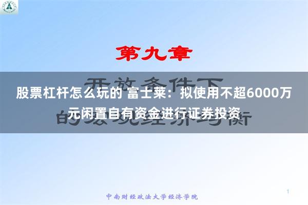 股票杠杆怎么玩的 富士莱：拟使用不超6000万元闲置自有资金进行证券投资