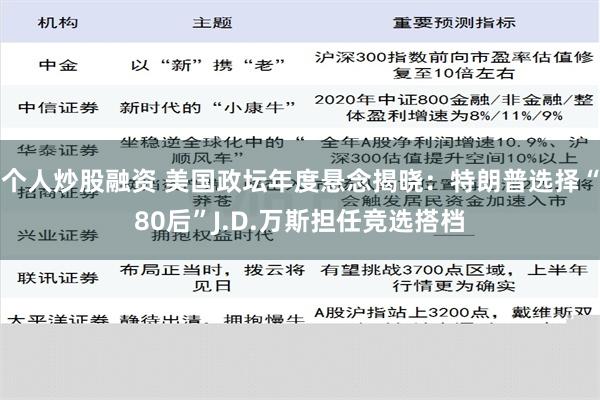 个人炒股融资 美国政坛年度悬念揭晓：特朗普选择“80后”J.D.万斯担任竞选搭档