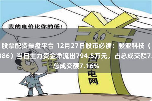 股票配资操盘平台 12月27日股市必读：骏亚科技（603386）当日主力资金净流出794.5万元，占总成交额7.16%