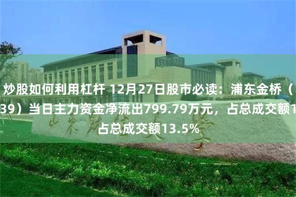 炒股如何利用杠杆 12月27日股市必读：浦东金桥（600639）当日主力资金净流出799.79万元，占总成交额13.5%